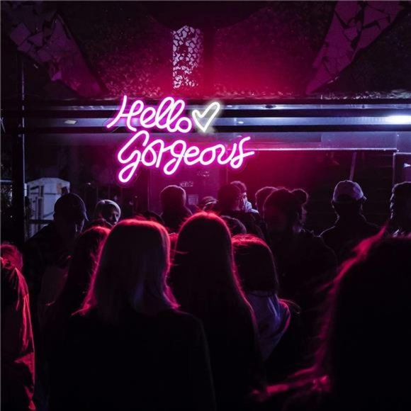 "Hello Gorgeous" Hot Pink Bright Neon LED Wall Sign for Room Decor Cute - Picture 6 of 7